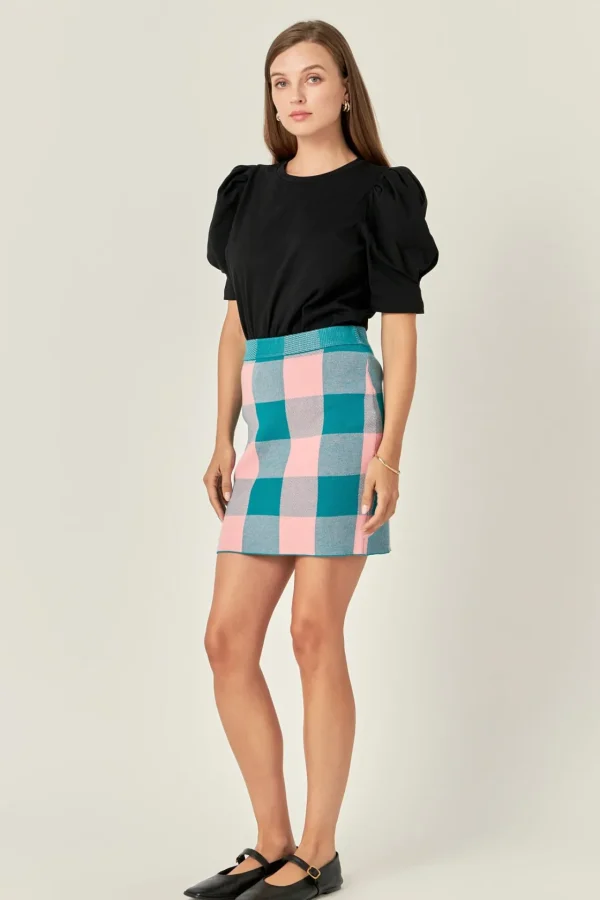 ENGLISH FACTORY Matching Sets | Skirts*- Gingham Mini Skirt PINK/EMERALD
