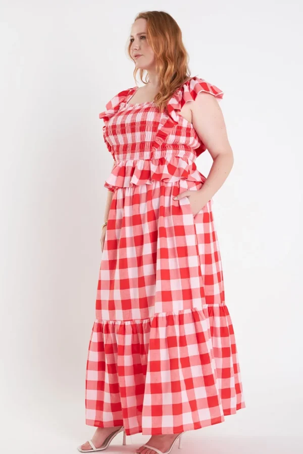 ENGLISH FACTORY Tops*- Gingham Smocked Top PINK/RED