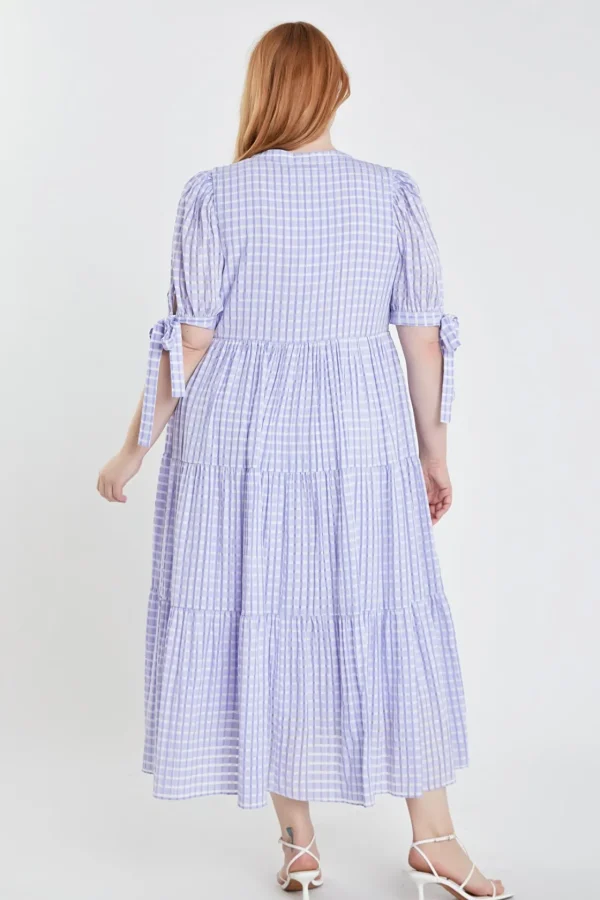 ENGLISH FACTORY White Dresses | Tops*- Gingham Tiered Midi Dress with Bow Tie Sleeves - Plus