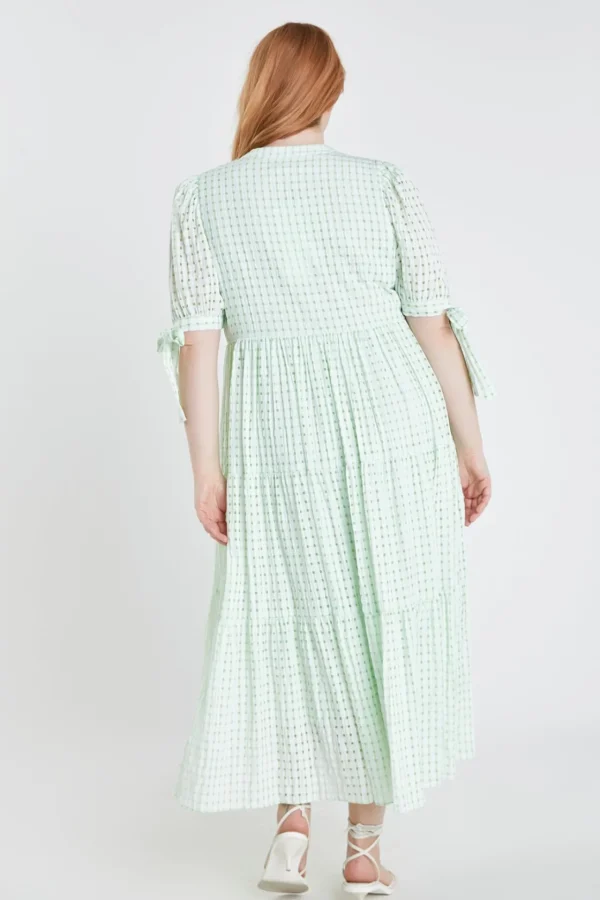 ENGLISH FACTORY White Dresses | Tops*- Gingham Tiered Midi Dress with Bow Tie Sleeves - Plus