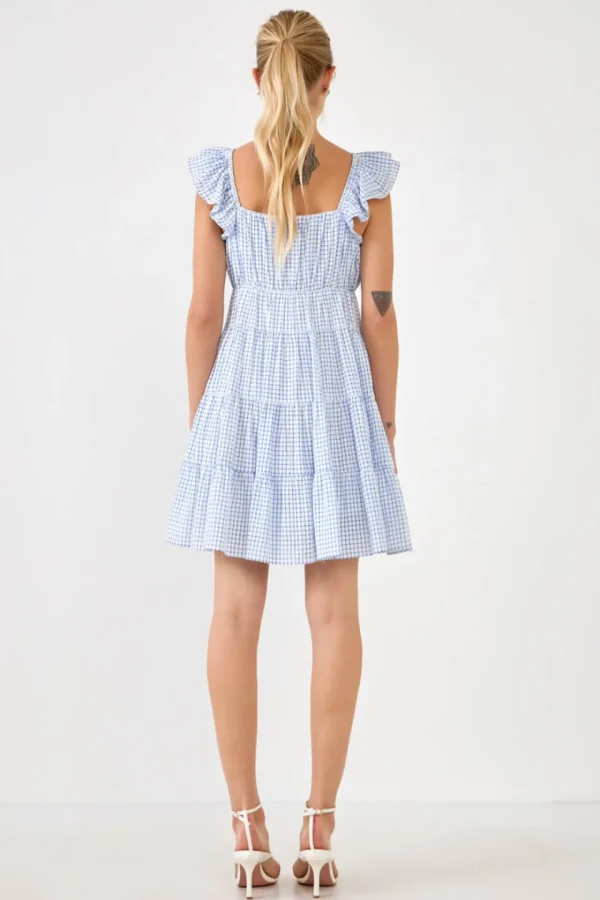 ENGLISH FACTORY Tops*- Gingham Printed Tiered Mini Dress