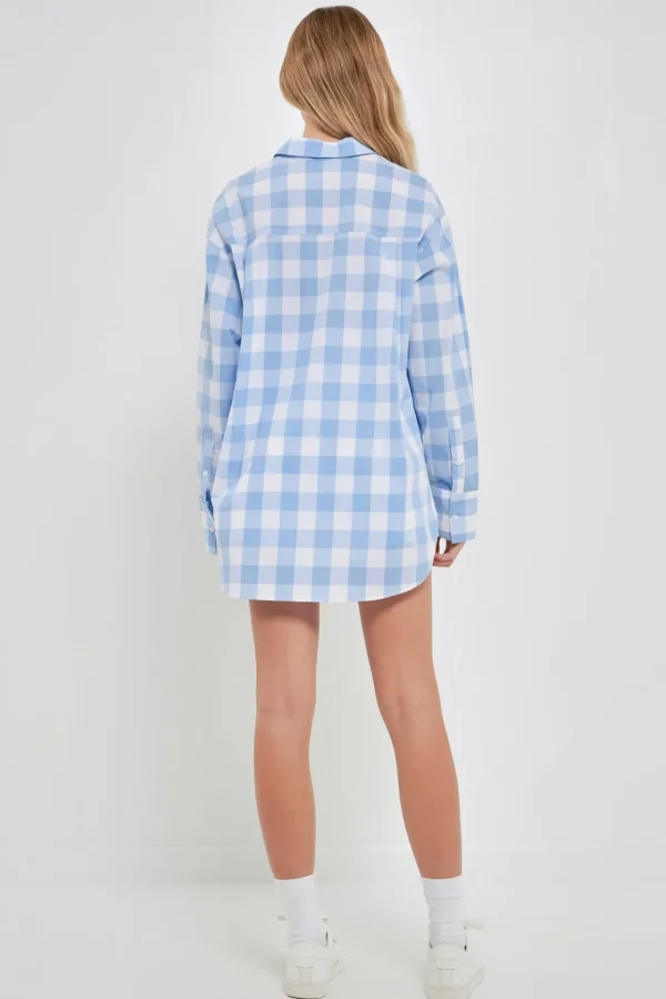 ENGLISH FACTORY Shirts & Blouses | Tops*- Gingham Checked Shirts WHITE/BLUE