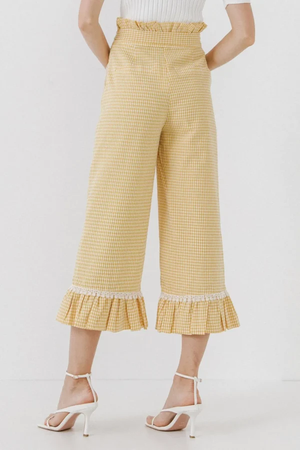 ENGLISH FACTORY Pants*- Gingham Culotte With Tie YELLOW