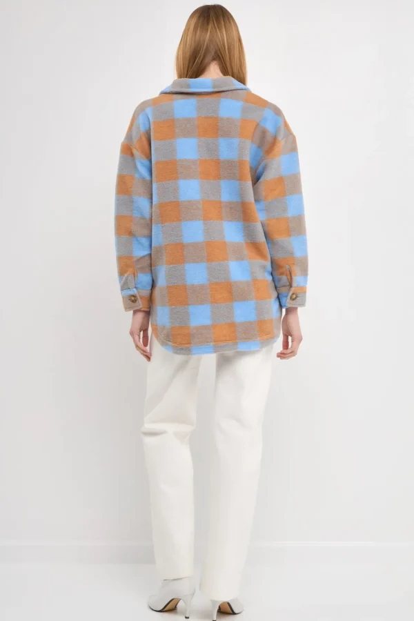 ENGLISH FACTORY Jackets & Coats | Tops*- Gingham Shacket with Front Double Pockets BLUE