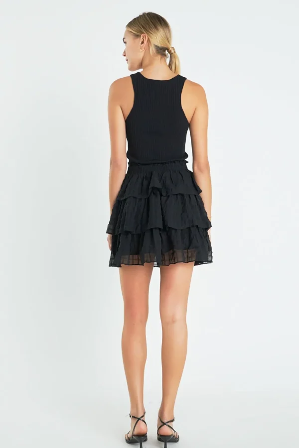ENGLISH FACTORY Matching Sets | Skirts*- Gingham Chiffon Tiered Mini Skirt BLACK