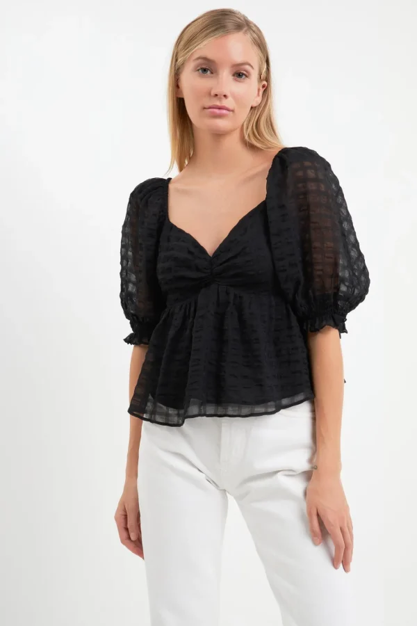 ENGLISH FACTORY Matching Sets | Tops*- Gingham Chiffon Top BLACK