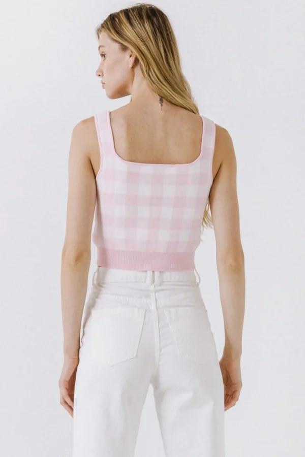 ENGLISH FACTORY Matching Sets | Tops*- Gingham Knit Tank Top PINK/WHITE