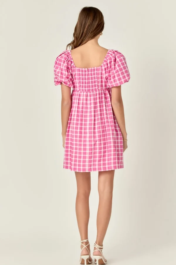 ENGLISH FACTORY Puff Sleeve | Tops*- Gingham Linen Sweetheart Baby Doll