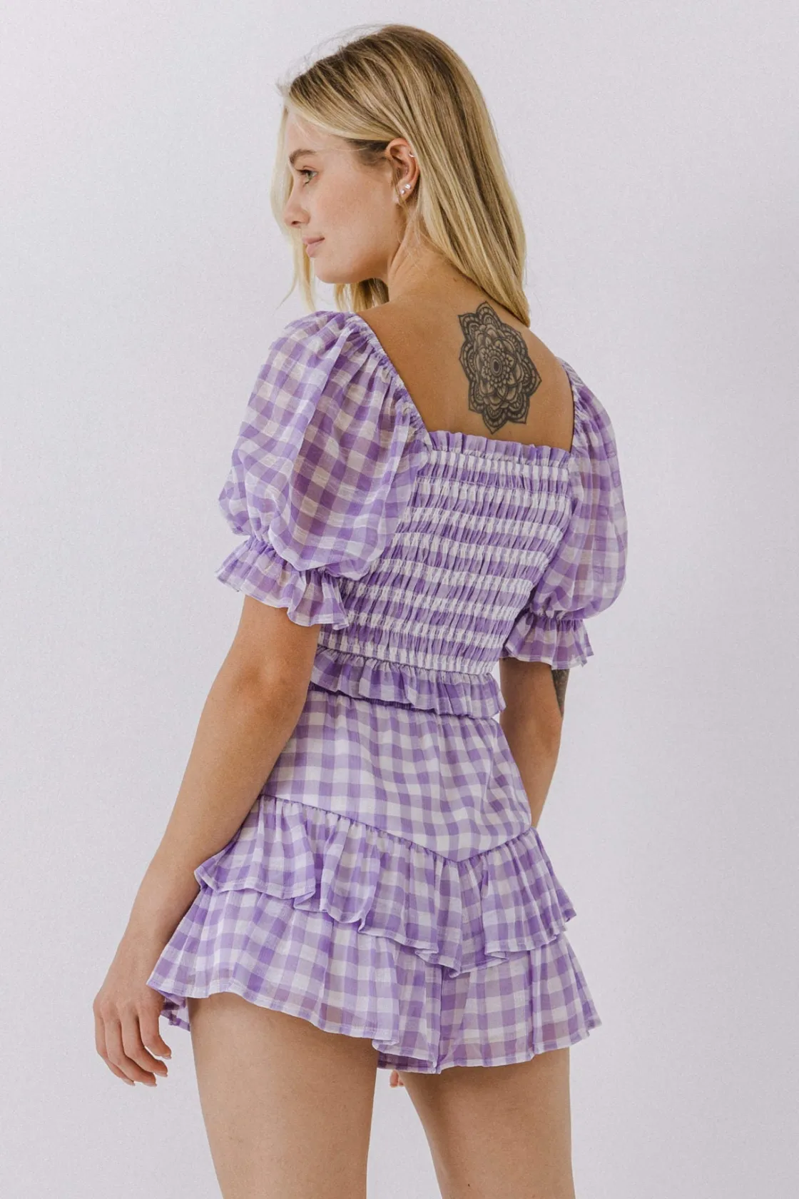 english_factory__gingham__2-5.webp ENGLISH FACTORY Tops*- Gingham Print Smocked Top LILAC