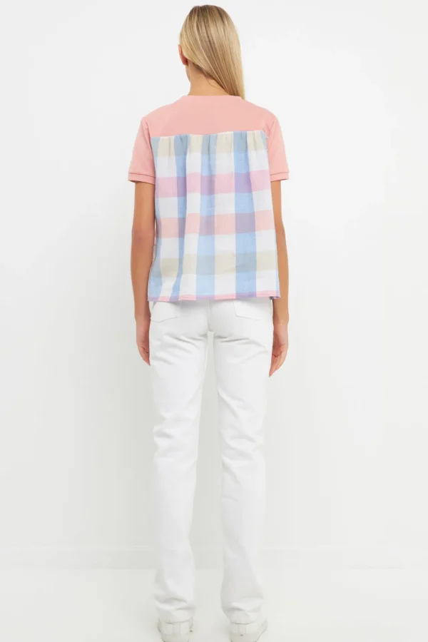 ENGLISH FACTORY Tops*- Gingham Combo Top PINK