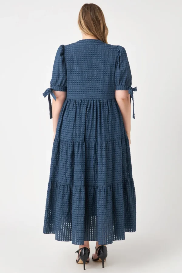 ENGLISH FACTORY White Dresses | Tops*- Gingham Tiered Midi Dress with Bow Tie Sleeves - Plus