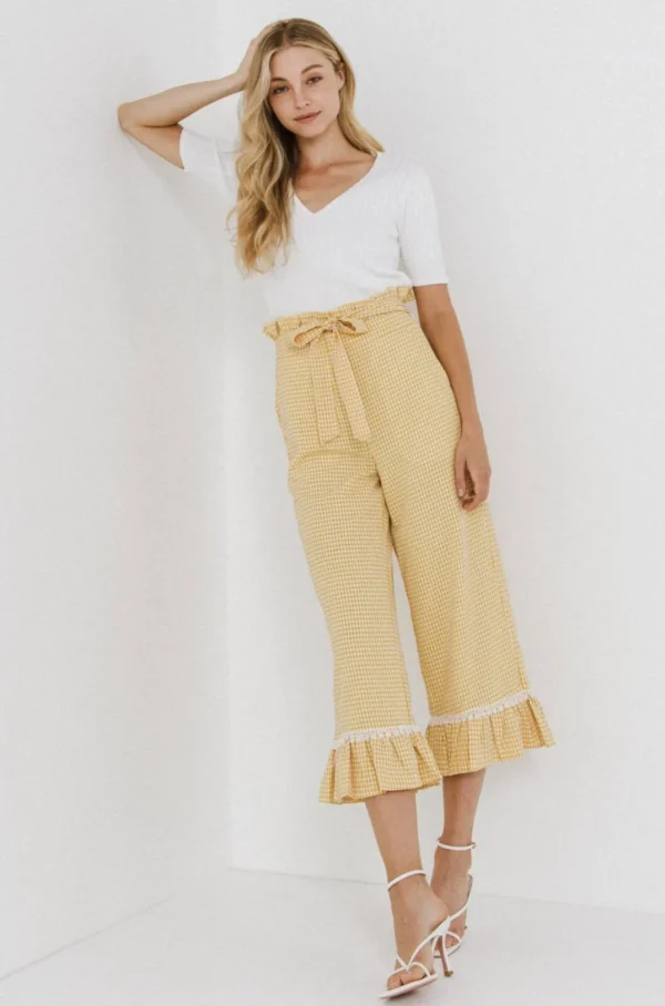 ENGLISH FACTORY Pants*- Gingham Culotte With Tie YELLOW