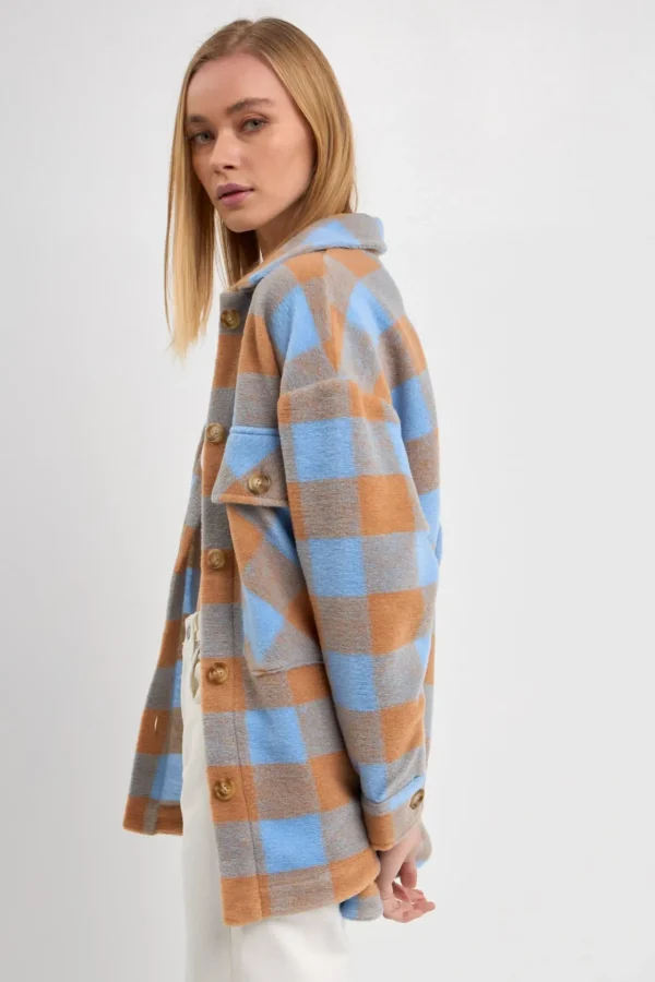 ENGLISH FACTORY Jackets & Coats | Tops*- Gingham Shacket with Front Double Pockets BLUE