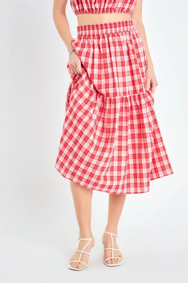 ENGLISH FACTORY Skirts | Tops*- Gingham Midi Skirt RED