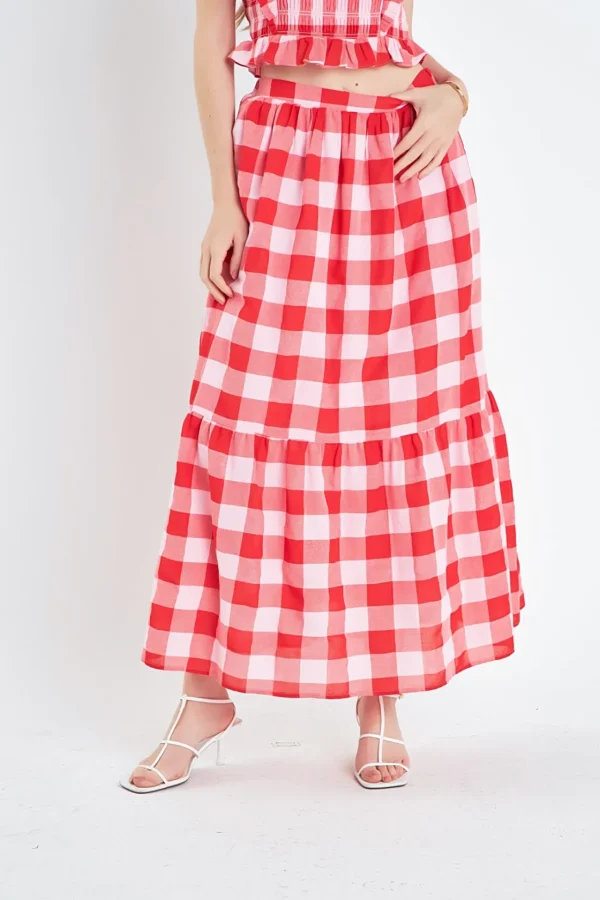 ENGLISH FACTORY Skirts | Tops*- Gingham Midi Skirt PINK/RED