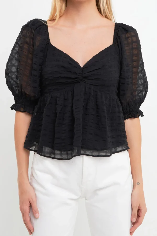 ENGLISH FACTORY Matching Sets | Tops*- Gingham Chiffon Top BLACK