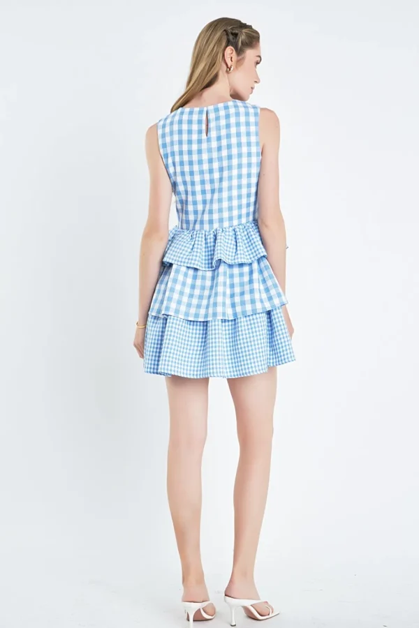 ENGLISH FACTORY Tops*- Gingham Tiered Sleeveless Mini Dress OCEANBLUE