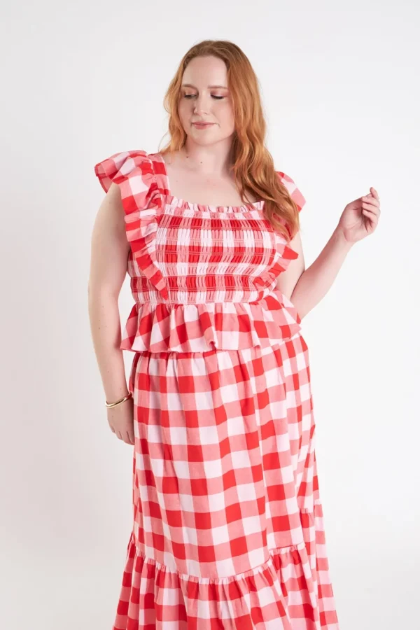 ENGLISH FACTORY Tops*- Gingham Smocked Top PINK/RED