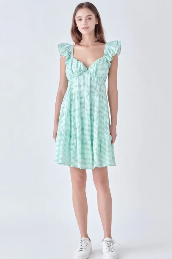 ENGLISH FACTORY Tops*- Gingham Printed Tiered Mini Dress
