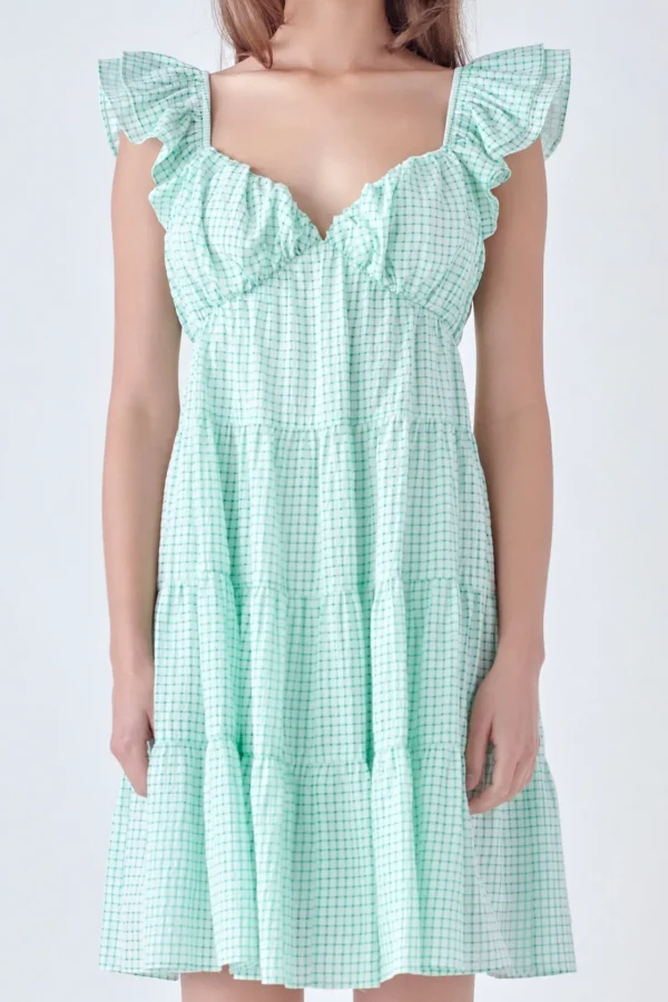 ENGLISH FACTORY Tops*- Gingham Printed Tiered Mini Dress