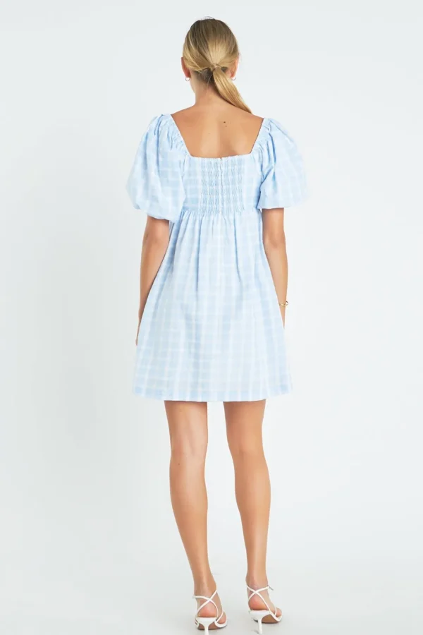 ENGLISH FACTORY Puff Sleeve | Tops*- Gingham Linen Sweetheart Baby Doll
