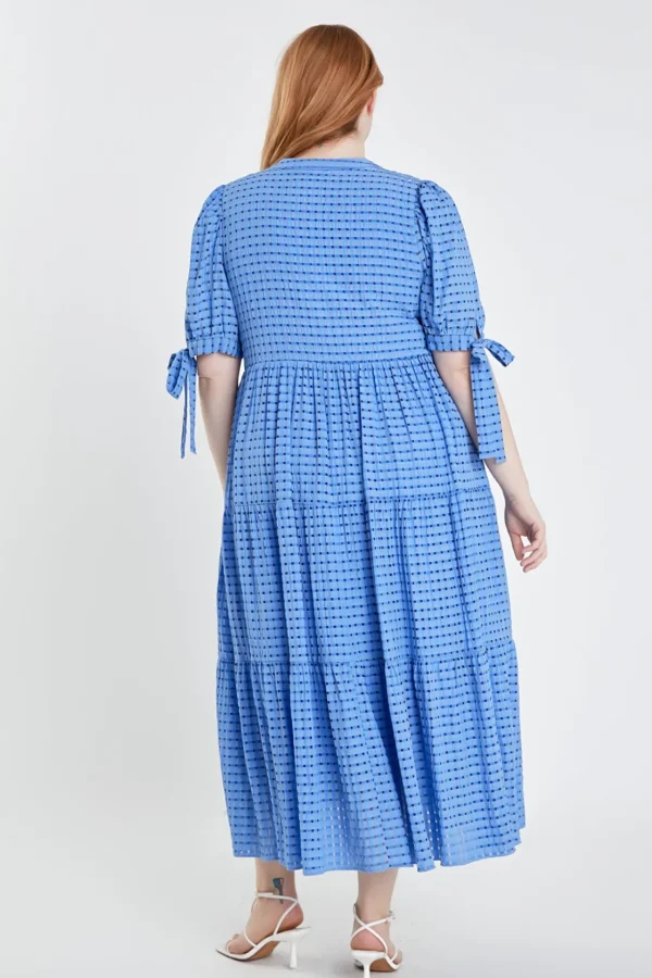 ENGLISH FACTORY White Dresses | Tops*- Gingham Tiered Midi Dress with Bow Tie Sleeves - Plus
