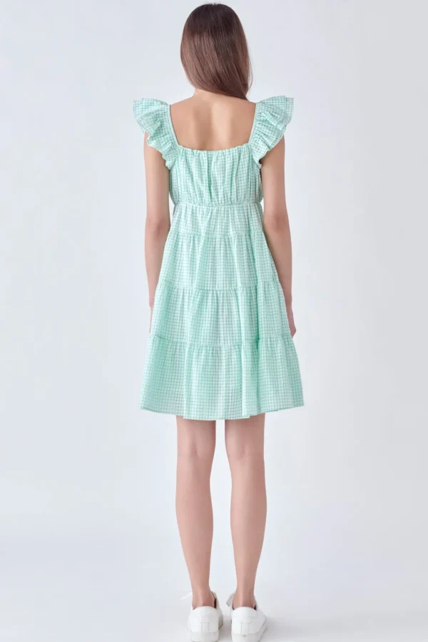 ENGLISH FACTORY Tops*- Gingham Printed Tiered Mini Dress