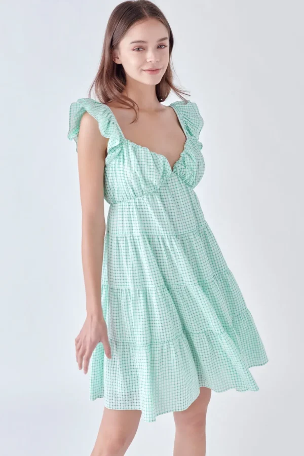 ENGLISH FACTORY Tops*- Gingham Printed Tiered Mini Dress