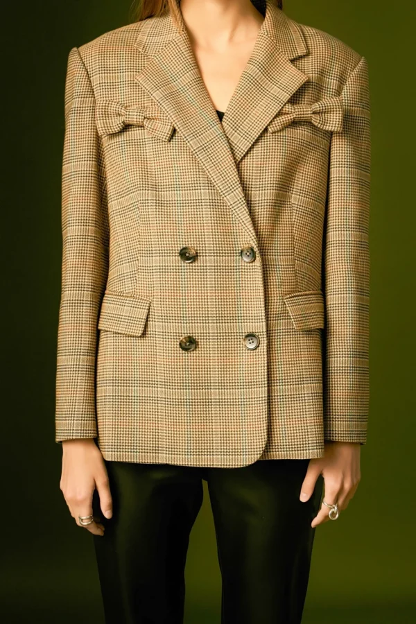 ENGLISH FACTORY Matching Sets | Jackets & Coats*- Glen Check Bow Jacket BROWN