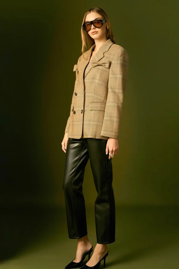 ENGLISH FACTORY Matching Sets | Jackets & Coats*- Glen Check Bow Jacket BROWN