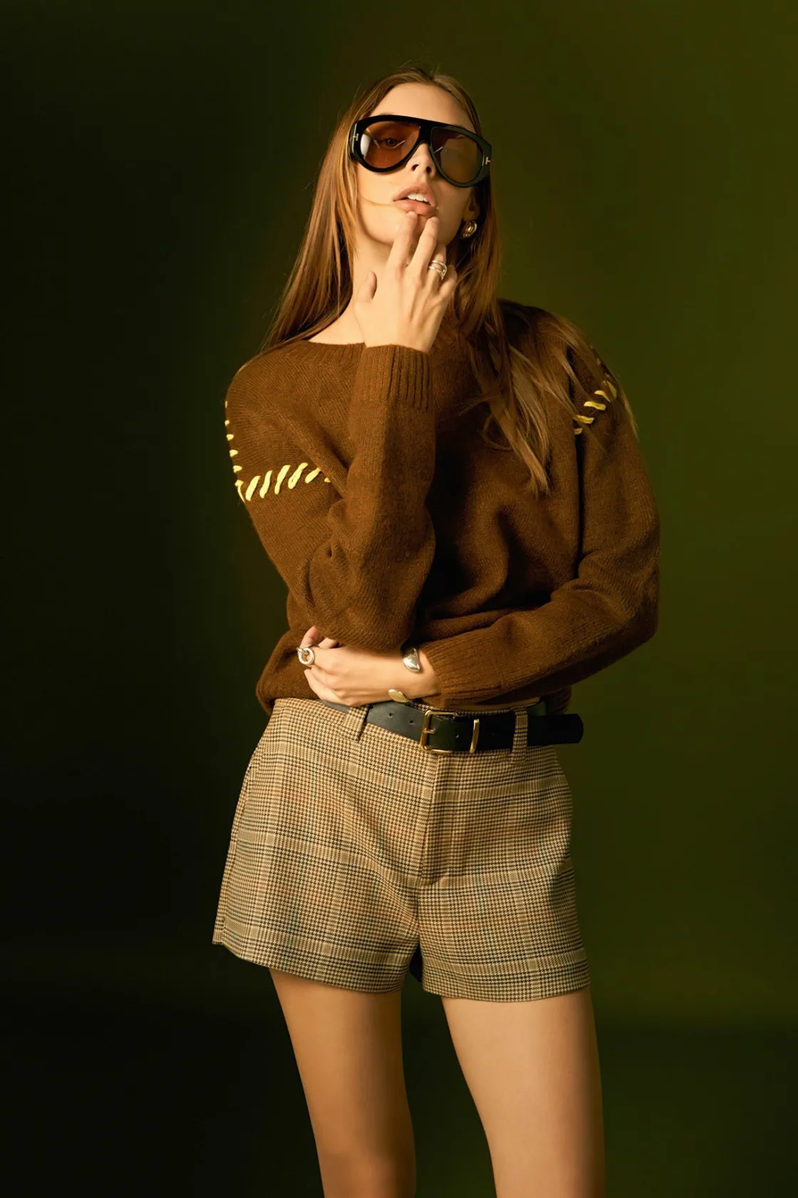 english_factory__glen_che_4.webp ENGLISH FACTORY Matching Sets | Shorts & Skorts*- Glen Check Shorts BROWN