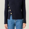 ENGLISH FACTORY Tops*- Gold Button Detailed Knit Top NAVY