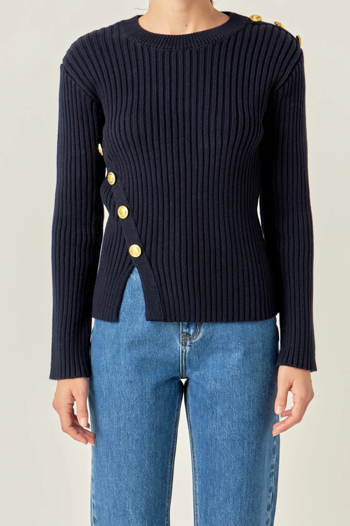 english_factory__gold_but_0-1.webp ENGLISH FACTORY Tops*- Gold Button Detailed Knit Top NAVY