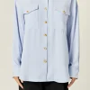 ENGLISH FACTORY Tops*- Gold Button Shirt Blouse POWDERBLUE