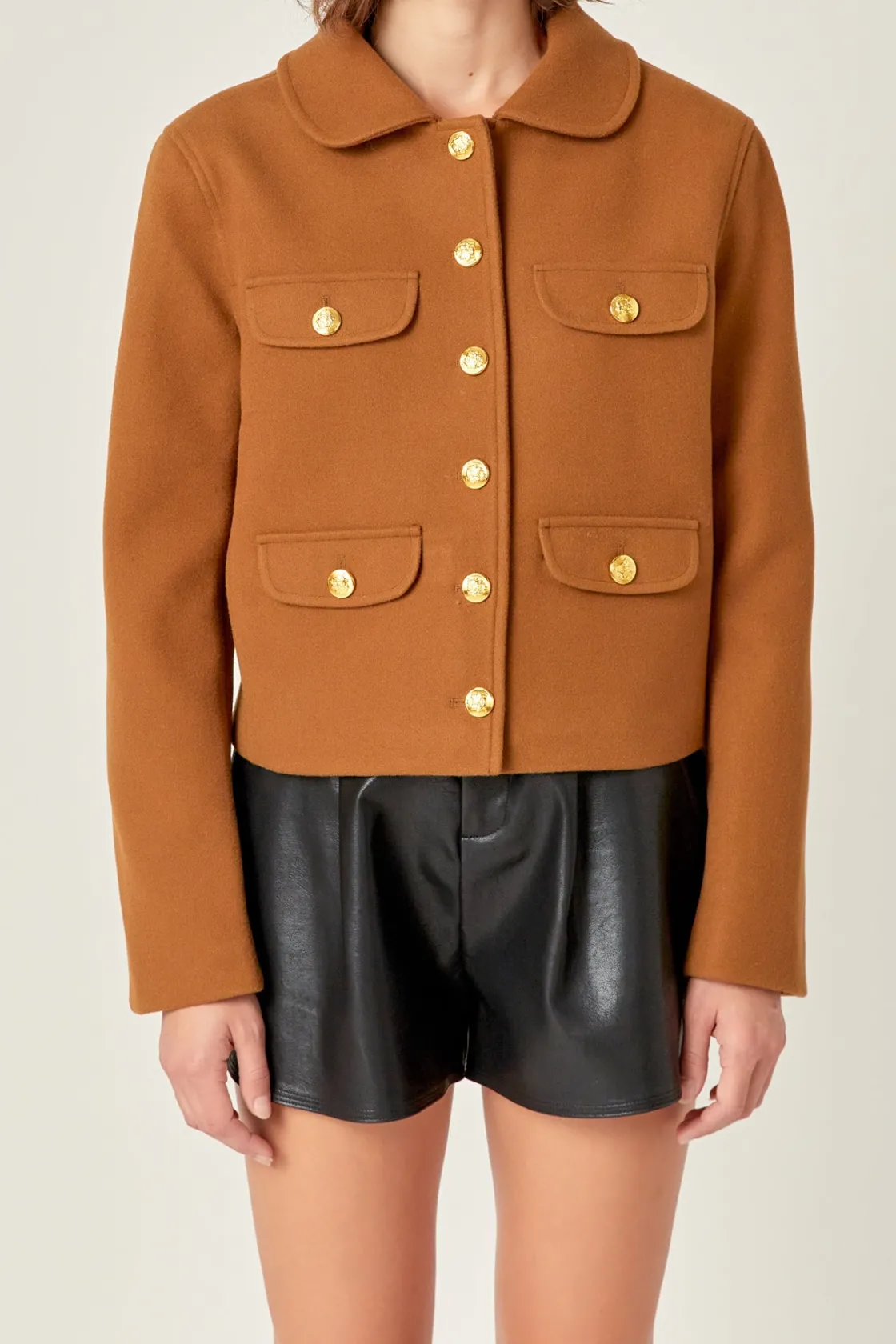 english_factory__gold_but_0-2.webp ENGLISH FACTORY Jackets & Coats | Tops*- Gold Button Pointed Wool Jacket OLIVEBROWN