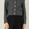 ENGLISH FACTORY Jackets & Coats | Tops*- Gold Button Cropped Jacket CHARCOAL