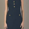 ENGLISH FACTORY Matching Sets | Tops*- Gold Button Pointed Tweed Dress NAVY