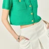 ENGLISH FACTORY Sweaters & Knits | Tops*- Gold Button Textured Cardigan GREEN