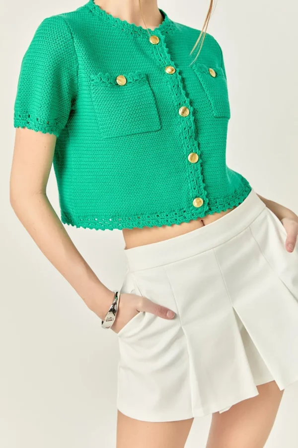 ENGLISH FACTORY Sweaters & Knits | Tops*- Gold Button Textured Cardigan GREEN