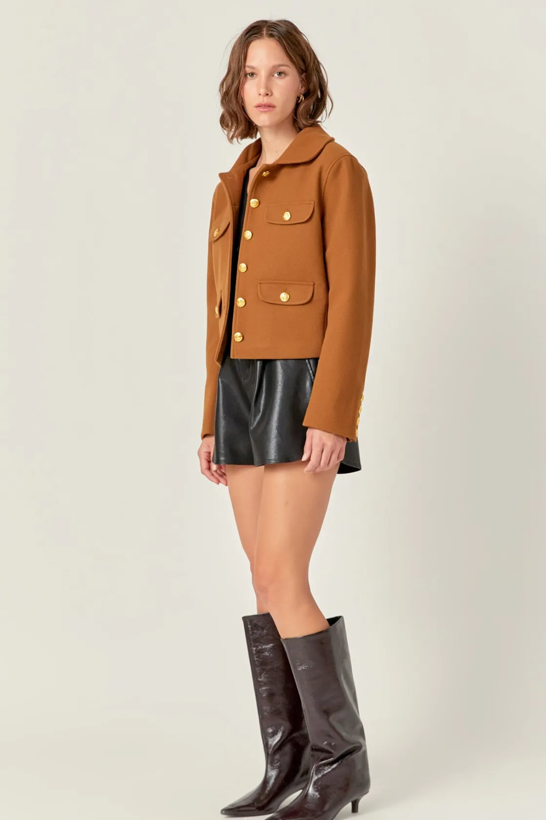 english_factory__gold_but_1-2.webp ENGLISH FACTORY Jackets & Coats | Tops*- Gold Button Pointed Wool Jacket OLIVEBROWN