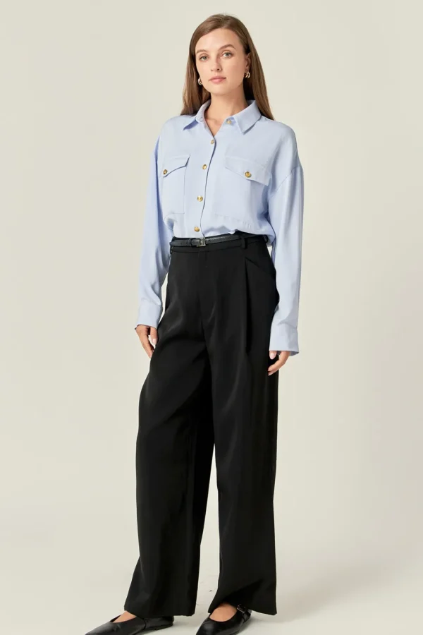 ENGLISH FACTORY Tops*- Gold Button Shirt Blouse POWDERBLUE