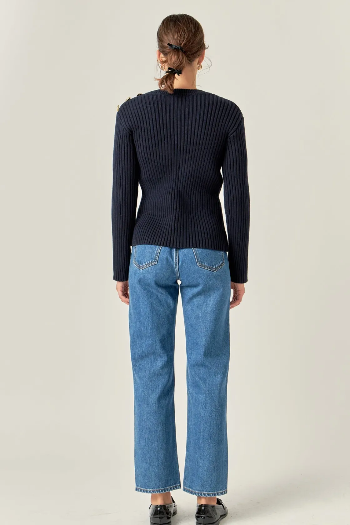 english_factory__gold_but_2-1.webp ENGLISH FACTORY Tops*- Gold Button Detailed Knit Top NAVY