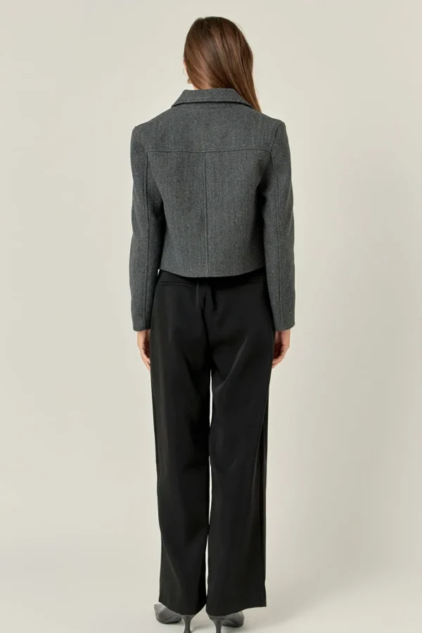 ENGLISH FACTORY Jackets & Coats | Tops*- Gold Button Cropped Jacket CHARCOAL