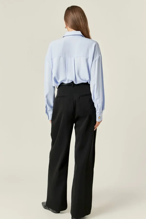 ENGLISH FACTORY Tops*- Gold Button Shirt Blouse POWDERBLUE