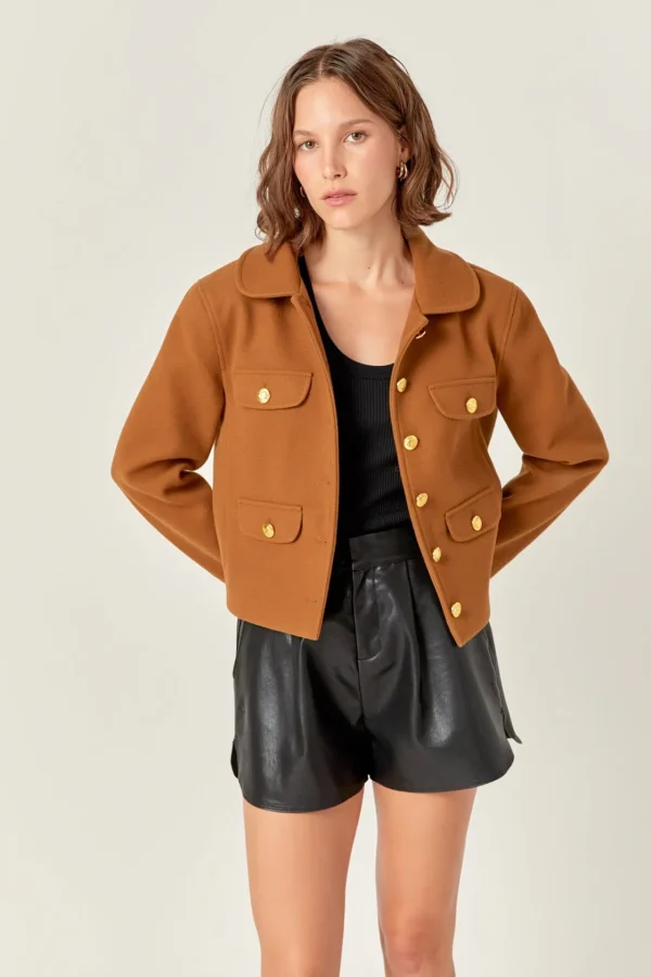 ENGLISH FACTORY Jackets & Coats | Tops*- Gold Button Pointed Wool Jacket OLIVEBROWN