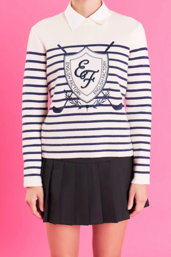 ENGLISH FACTORY Sweaters & Knits | Tops*- Golf Striped Knit Top NAVY/WHITE
