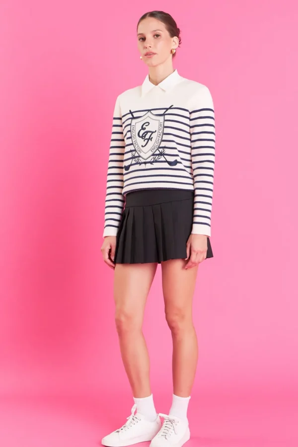 ENGLISH FACTORY Sweaters & Knits | Tops*- Golf Striped Knit Top NAVY/WHITE