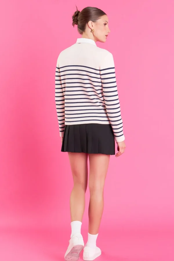 ENGLISH FACTORY Sweaters & Knits | Tops*- Golf Striped Knit Top NAVY/WHITE