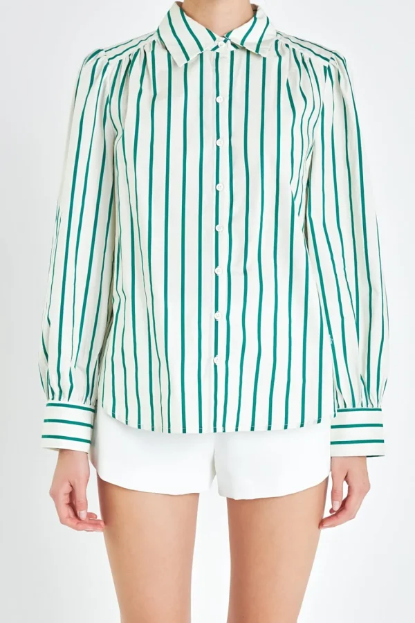 ENGLISH FACTORY Shirts & Blouses | Tops*- Stripe Button Front Shirt GREEN