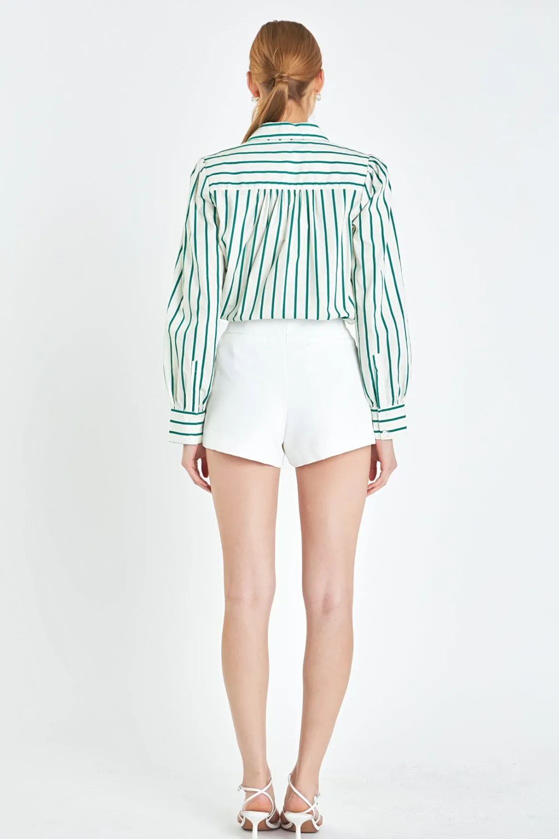 english_factory__green_st_2.webp ENGLISH FACTORY Shirts & Blouses | Tops*- Stripe Button Front Shirt GREEN